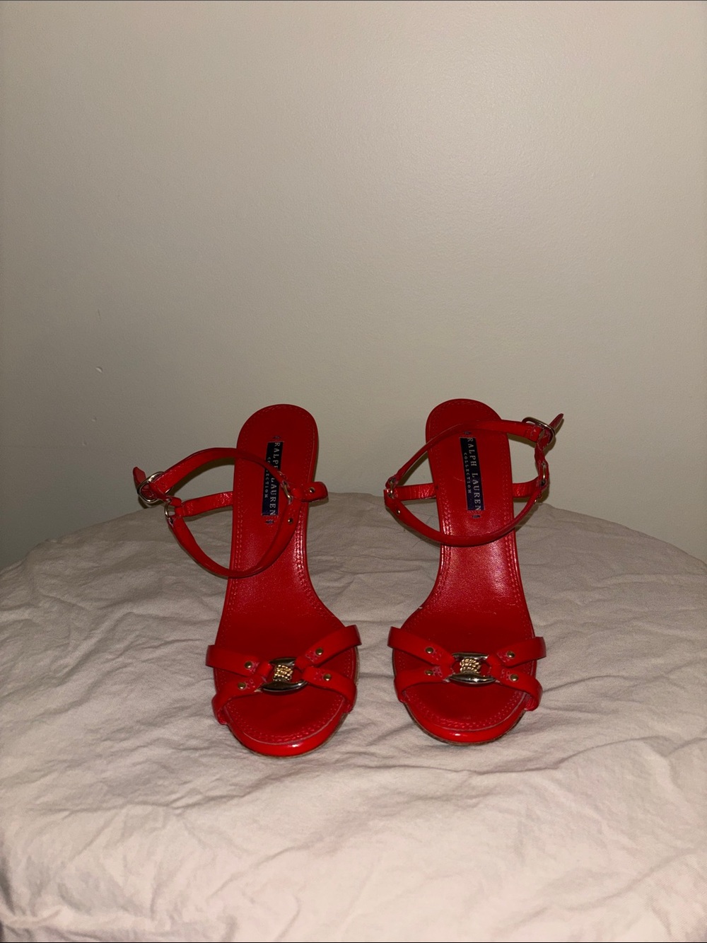 Ralph Lauren Red Strappy Open-Toe Heeled Sandals